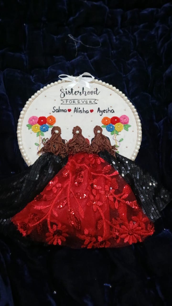 Three sisters friendship embroidery with 3D sequin dresses