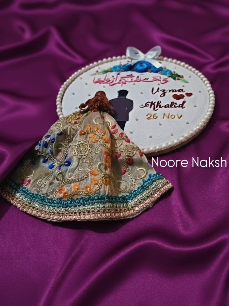 Anniversary wedding keepsake with 3D embroidered lehenga